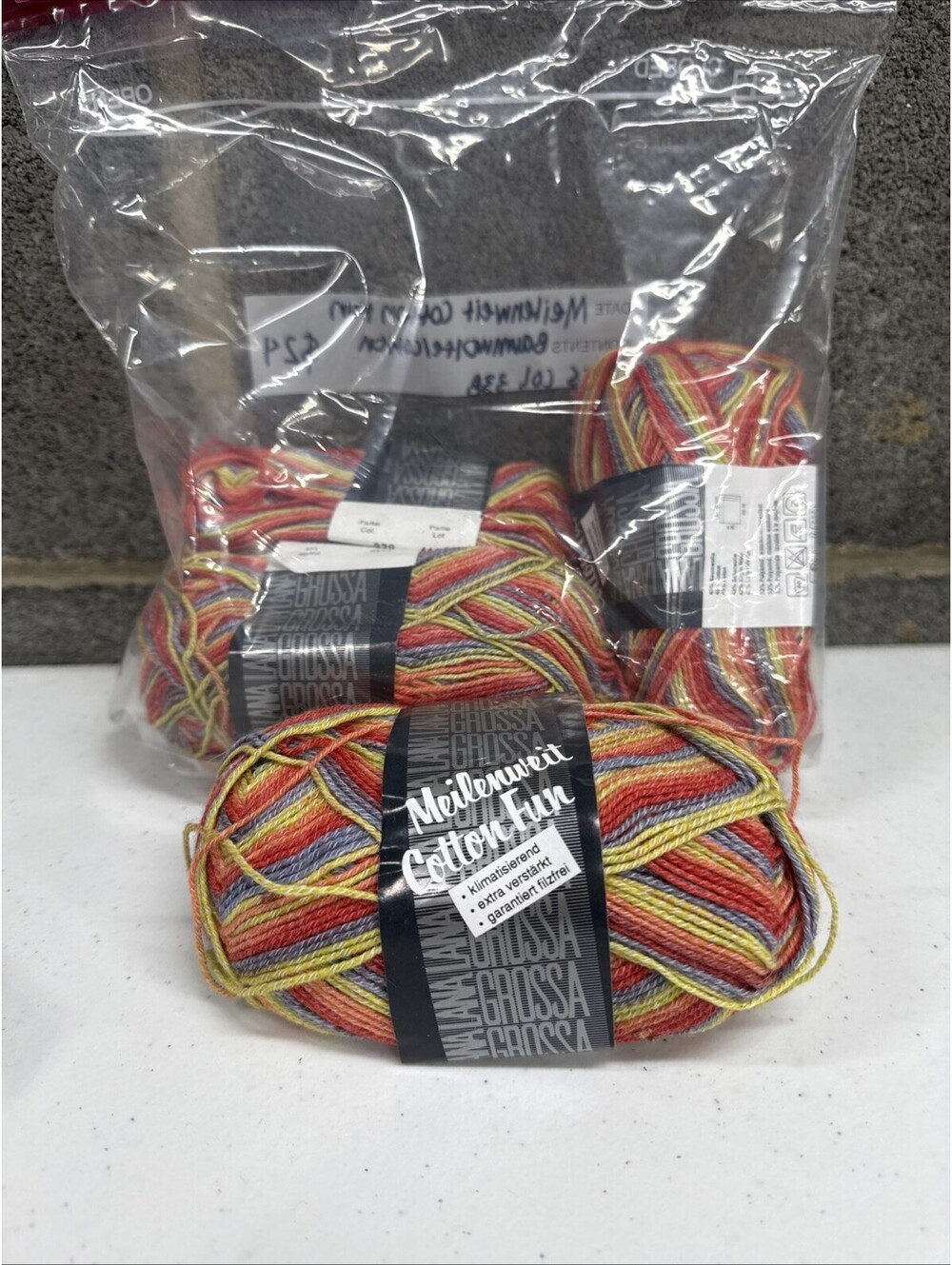 Lana Grossa Meilenweit Cotton Fun Virgin Wool/Cotton Color 338 4 Skein Lot